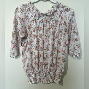 American Rag short sleeve blouse top women‎ S floral gathered elastic layering
